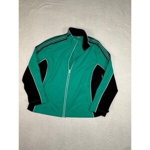 Green and Black Zip Up Track Jacket with White Piping and Stripe Detail PXL